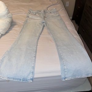 American Eagle super high rise distressed  flare jeans